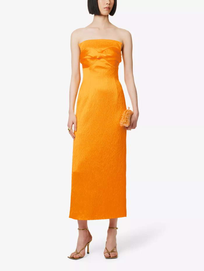 TOVE Lara Golden Yellow Twist Woven Midi Gown - House Of Huntington