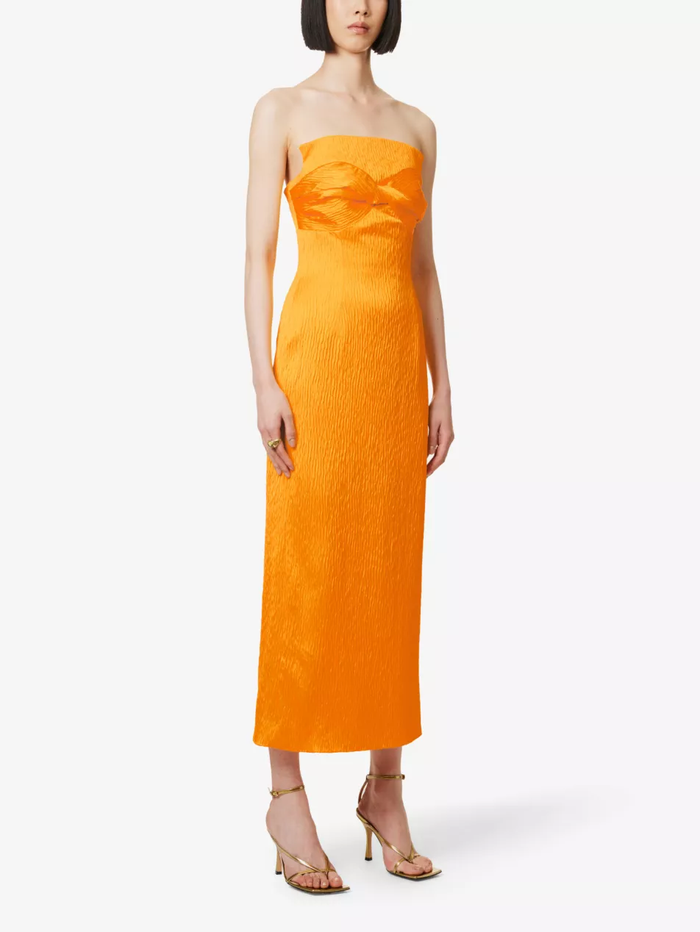 TOVE Lara Golden Yellow Twist Woven Midi Gown - House Of Huntington