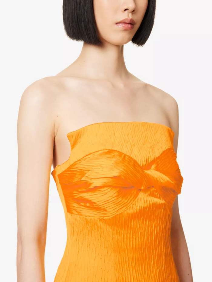 TOVE Lara Golden Yellow Twist Woven Midi Gown - House Of Huntington