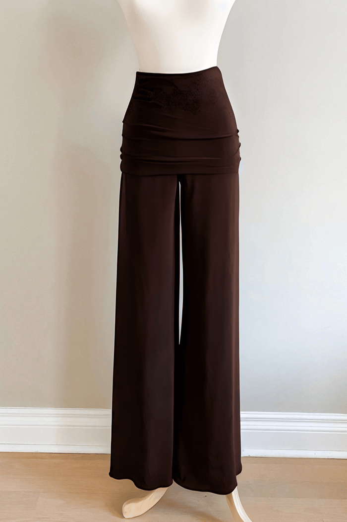 Travel Pants in Brown Brushed Venezia fabric by Diane Kroe with a travel-friendly design.
