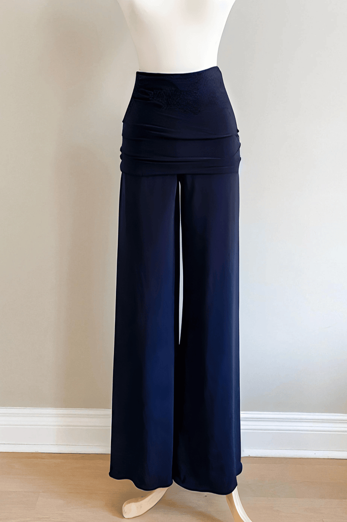 Travel Pants in Navy Brushed Venezia fabric by Diane Kroe with a travel-friendly design.