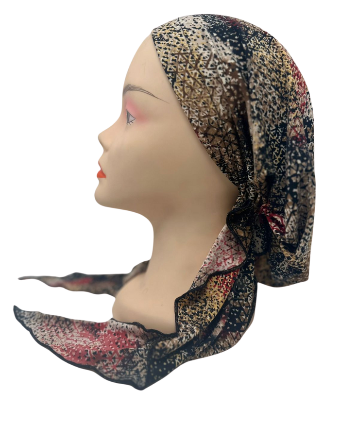 Triple Up BUL789 Black/Tan/Red Geo Unlined Pre-Tied Bandanna myselflingerie.com