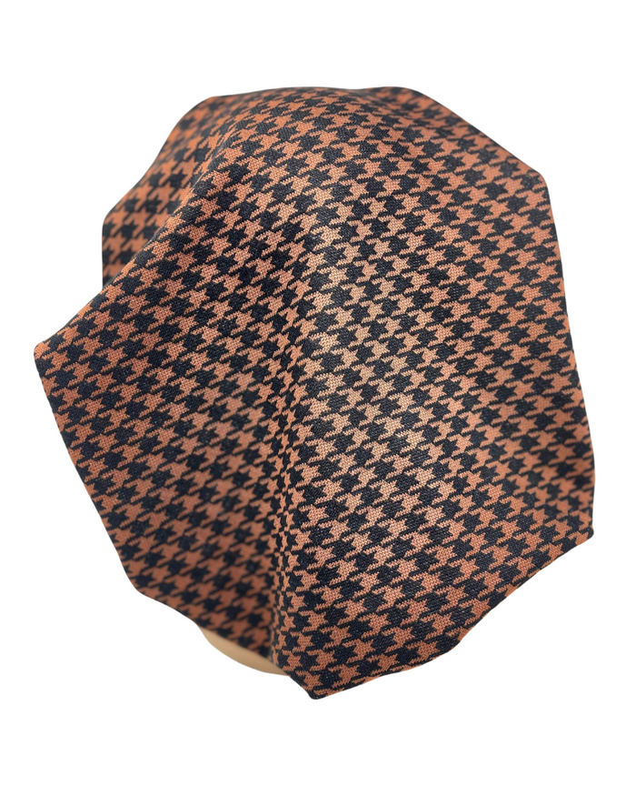 Triple Up BUL1048 Caramel &amp; Black Houndstooth Print Unlined Pre-Tied Bandanna Myselflingerie.com