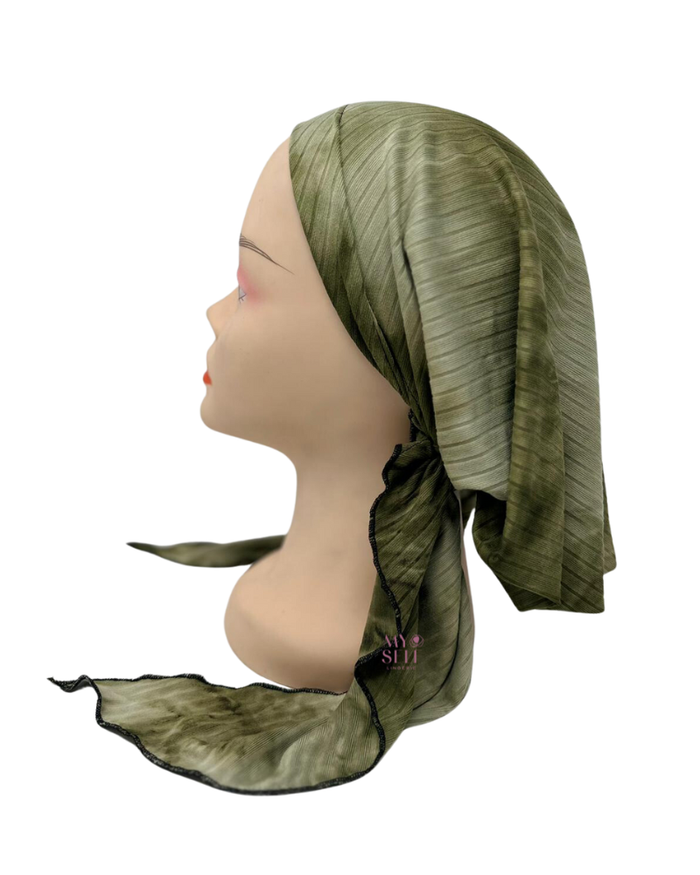 Triple Up Green Ribbed Tie Dye Unlined Pre-Tied Bandanna