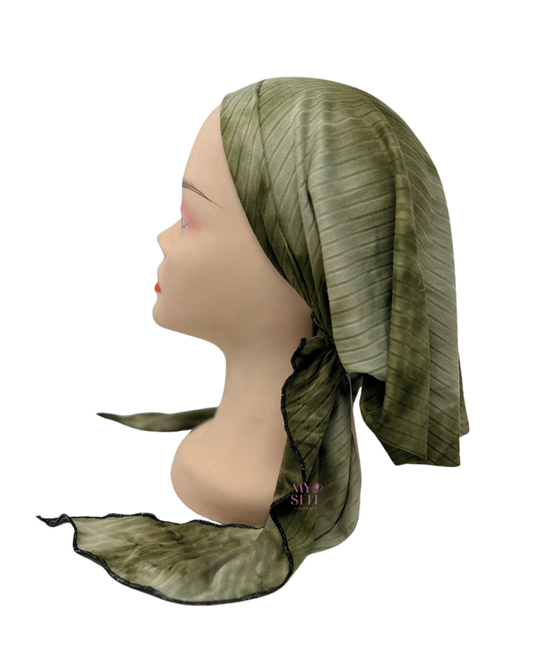 Triple Up Green Ribbed Tie Dye Unlined Pre-Tied Bandanna
