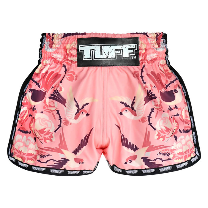TUFF Kids Shorts Pink Retro Style Birds With Roses