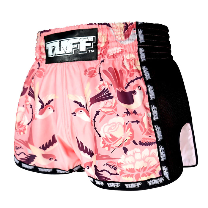 TUFF Kids Shorts Pink Retro Style Birds With Roses