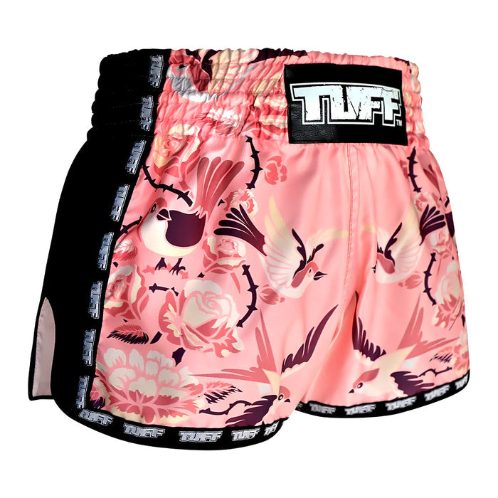 TUFF Kids Shorts Pink Retro Style Birds With Roses