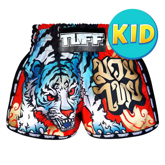 TUFF Kids Shorts Red Retro Style With Cruel Tiger