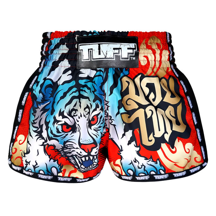TUFF Kids Shorts Red Retro Style With Cruel Tiger