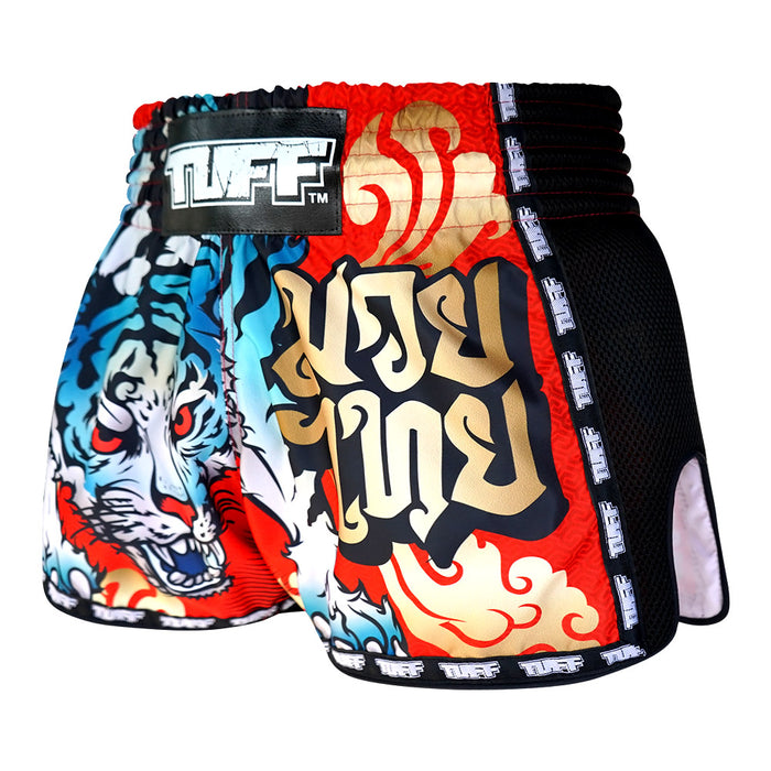 TUFF Kids Shorts Red Retro Style With Cruel Tiger