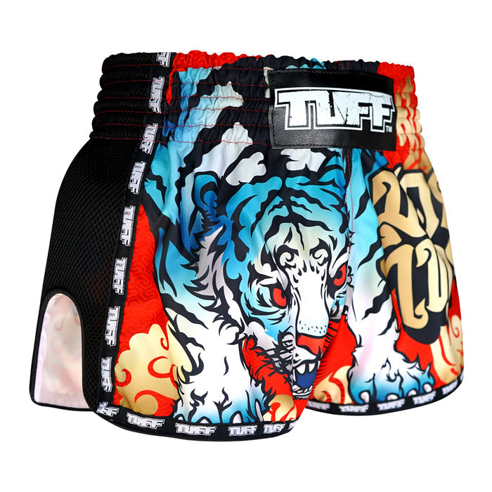 TUFF Kids Shorts Red Retro Style With Cruel Tiger