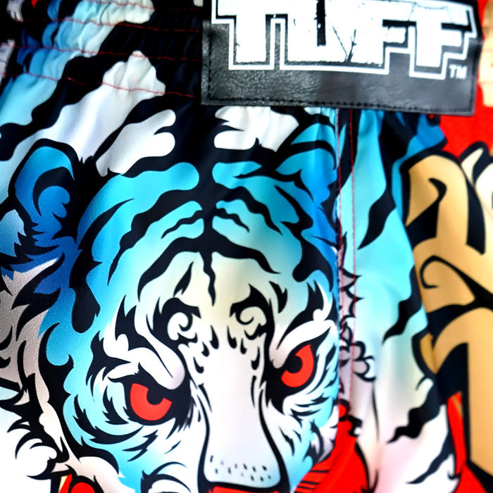 TUFF Kids Shorts Red Retro Style With Cruel Tiger