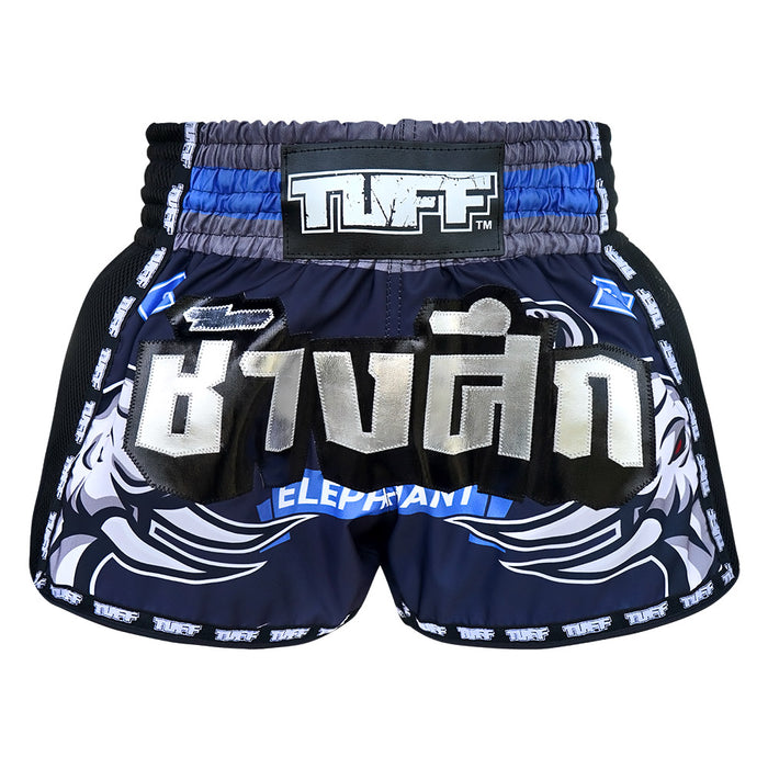 TUFF Muay Thai Boxing Shorts Retro Style Blue War Elephant