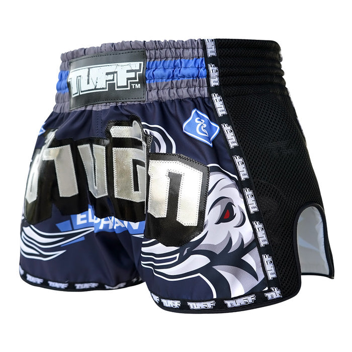 TUFF Muay Thai Boxing Shorts Retro Style Blue War Elephant