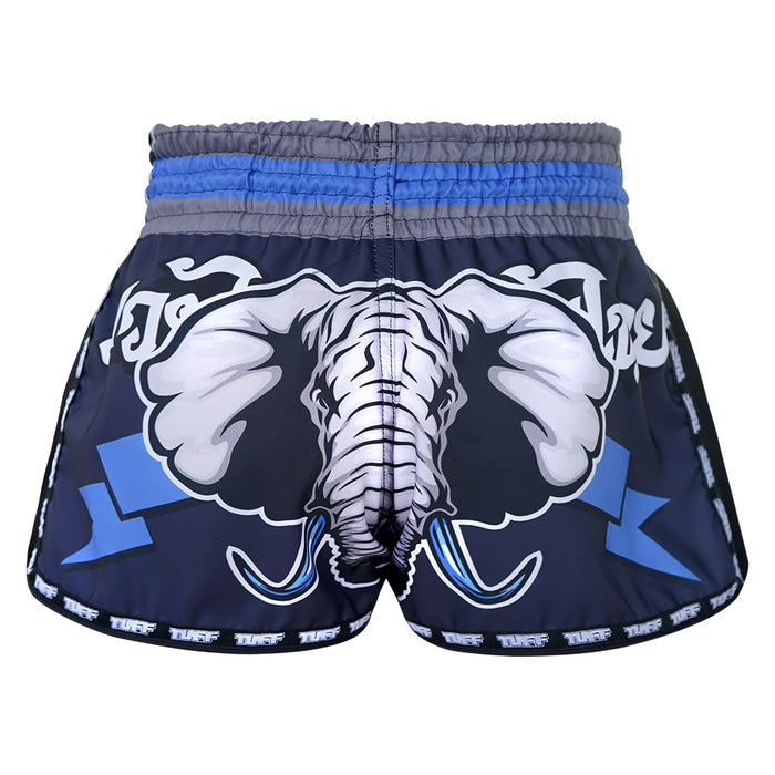 TUFF Muay Thai Boxing Shorts Retro Style Blue War Elephant