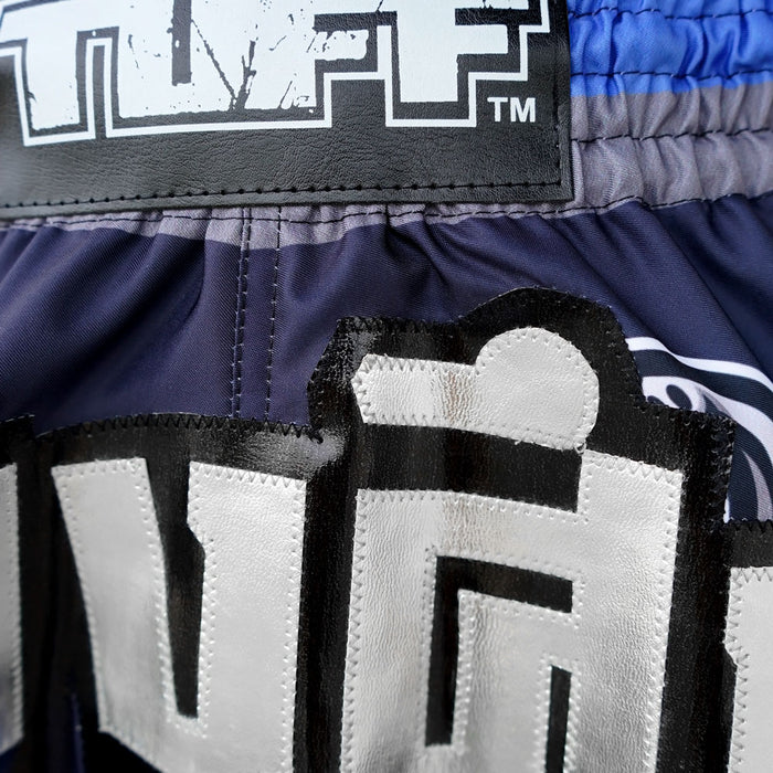 TUFF Muay Thai Boxing Shorts Retro Style Blue War Elephant