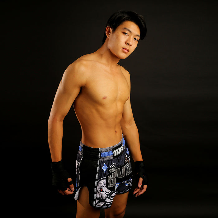 TUFF Muay Thai Boxing Shorts Retro Style Blue War Elephant