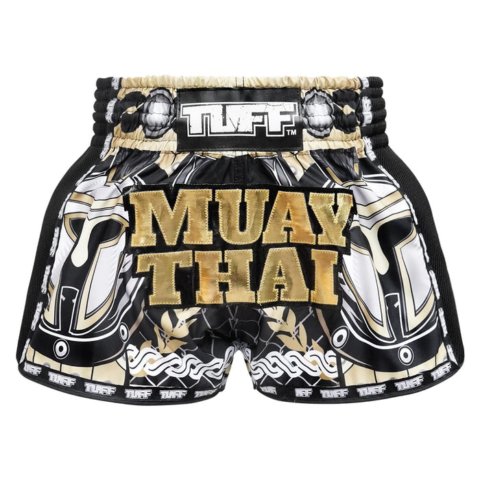 TUFF Muay Thai Boxing Shorts Retro Style Golden Gladiator in Black