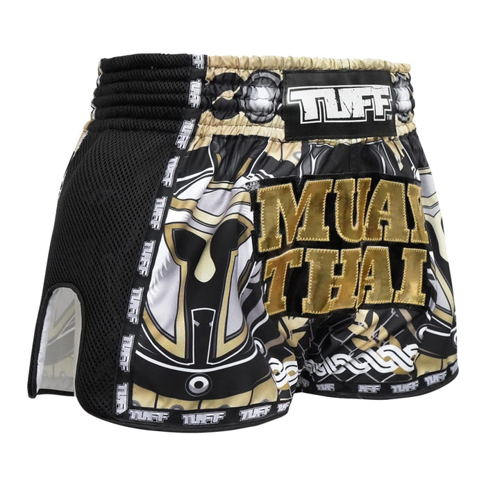 TUFF Muay Thai Boxing Shorts Retro Style Golden Gladiator in Black
