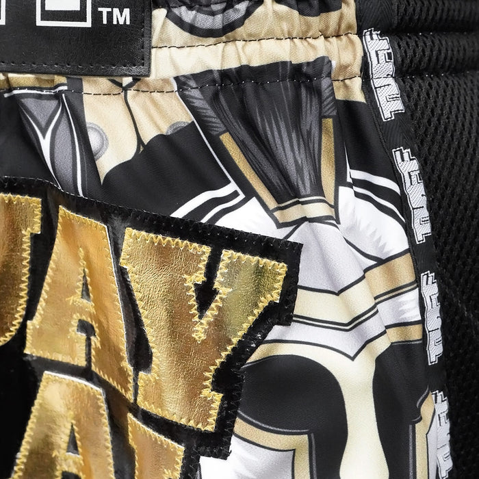 TUFF Muay Thai Boxing Shorts Retro Style Golden Gladiator in Black