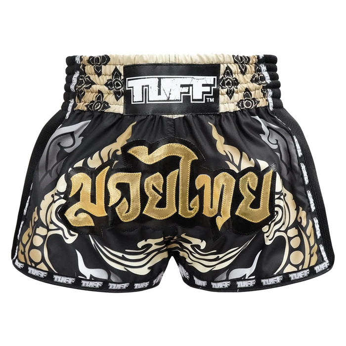 TUFF Muay Thai Boxing Shorts Retro Style The King Of Naga Black