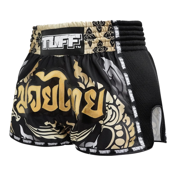 TUFF Muay Thai Boxing Shorts Retro Style The King Of Naga Black