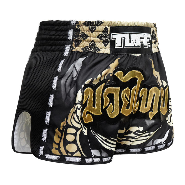 TUFF Muay Thai Boxing Shorts Retro Style The King Of Naga Black