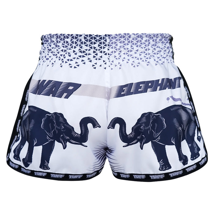 TUFF Muay Thai Boxing Shorts Retro Style White War Elephant