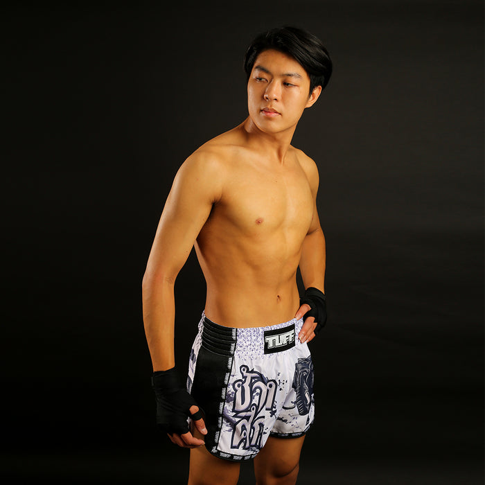 TUFF Muay Thai Boxing Shorts Retro Style White War Elephant