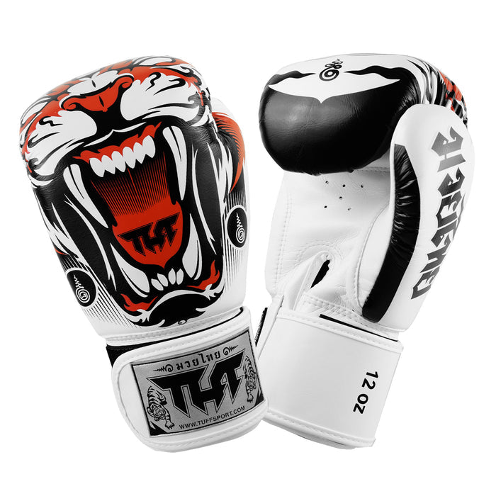 TUFF Muay Thai Boxing White Tiger Gloves