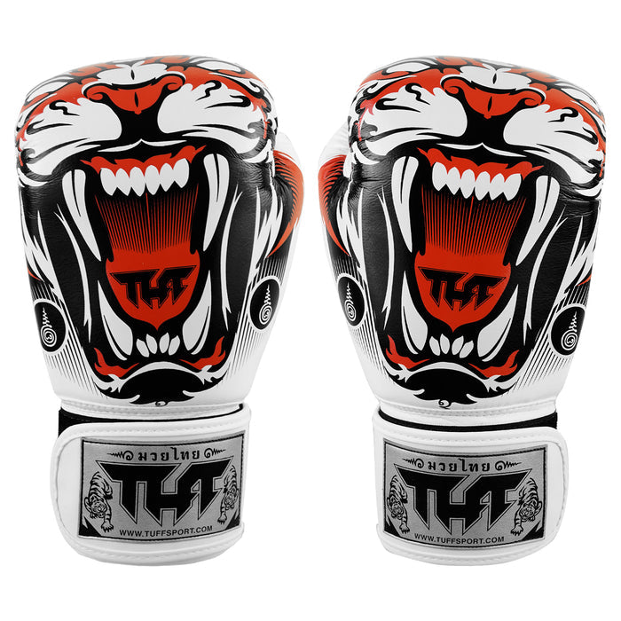 TUFF Muay Thai Boxing White Tiger Gloves