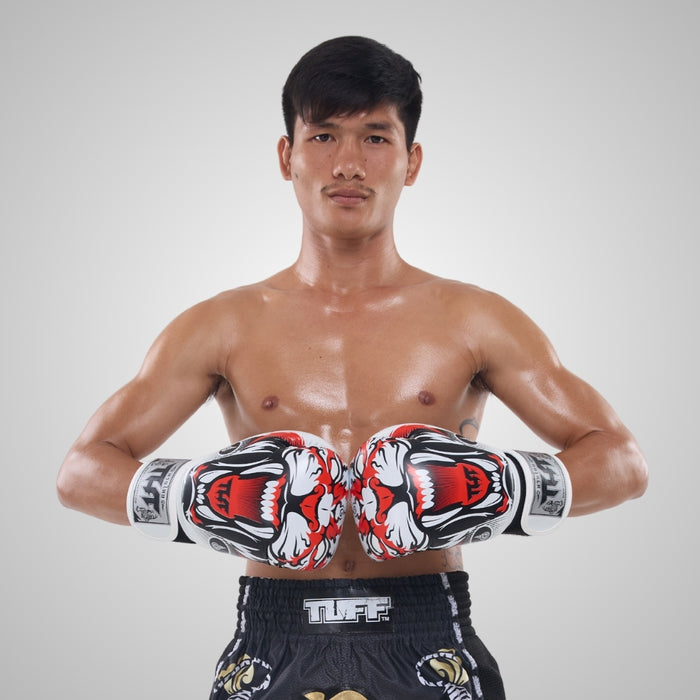 TUFF Muay Thai Boxing White Tiger Gloves