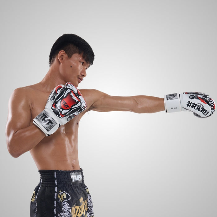 TUFF Muay Thai Boxing White Tiger Gloves