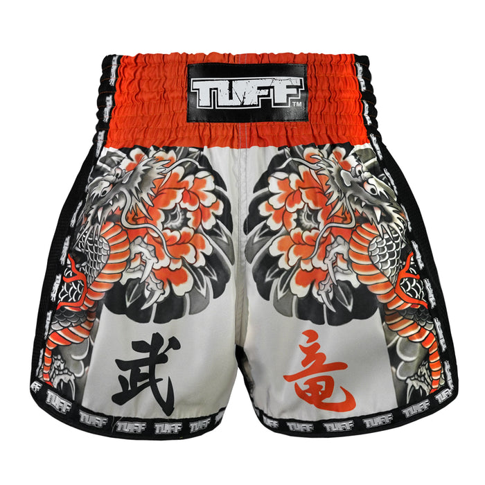 TUFF Muay Thai Shorts Boxing Trunks Retro Style (TUF-MSC104-WHT)