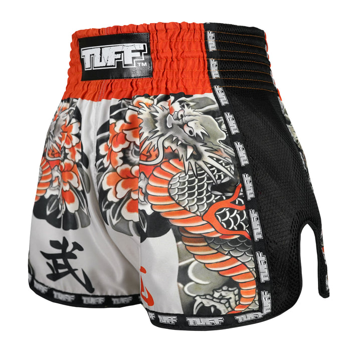 TUFF Muay Thai Shorts Boxing Trunks Retro Style (TUF-MSC104-WHT)