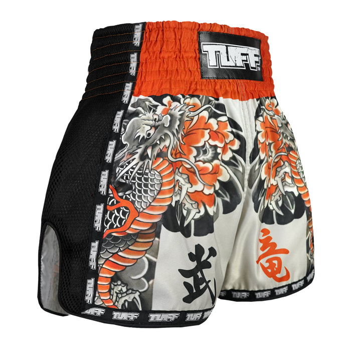 TUFF Muay Thai Shorts Boxing Trunks Retro Style (TUF-MSC104-WHT)
