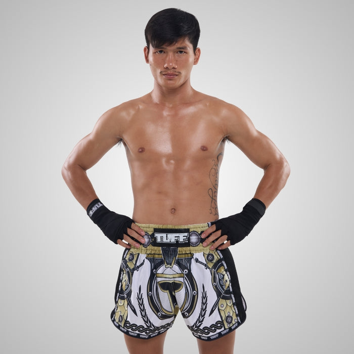 TUFF Muay Thai Shorts Boxing Trunks Retro Style (TUF-MSC110-WHT)