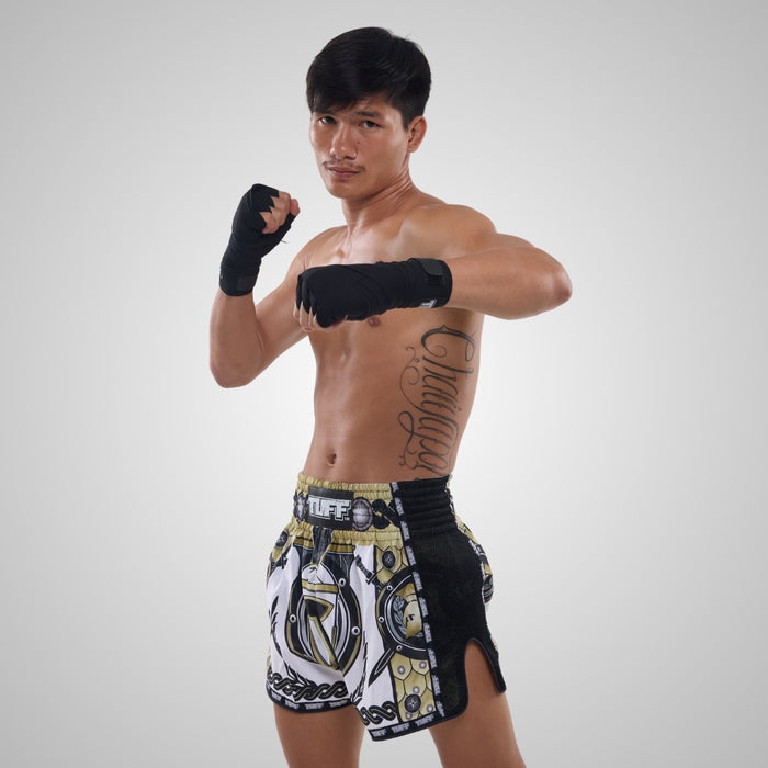 TUFF Muay Thai Shorts Boxing Trunks Retro Style (TUF-MSC110-WHT)