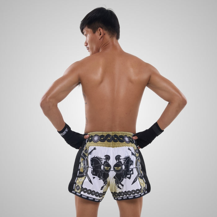 TUFF Muay Thai Shorts Boxing Trunks Retro Style (TUF-MSC110-WHT)