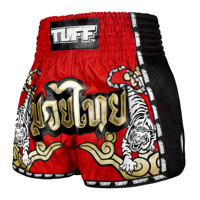 TUFF Muay Thai Shorts Boxing Trunks Retro Style (TUF-MSC122-RED)