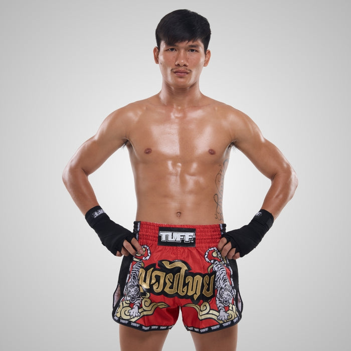 TUFF Muay Thai Shorts Boxing Trunks Retro Style (TUF-MSC122-RED)