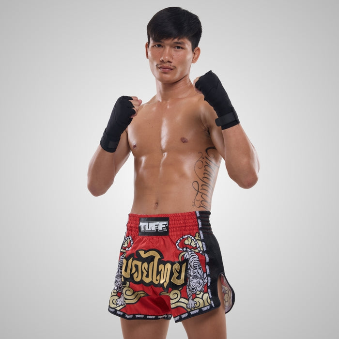 TUFF Muay Thai Shorts Boxing Trunks Retro Style (TUF-MSC122-RED)