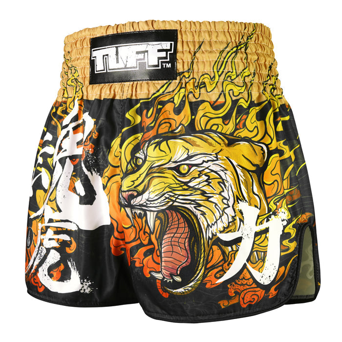 TUFF Muay Thai Shorts Boxing Trunks Retro Style (TUF-RMS111-BLK)