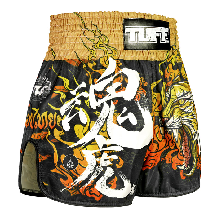 TUFF Muay Thai Shorts Boxing Trunks Retro Style (TUF-RMS111-BLK)