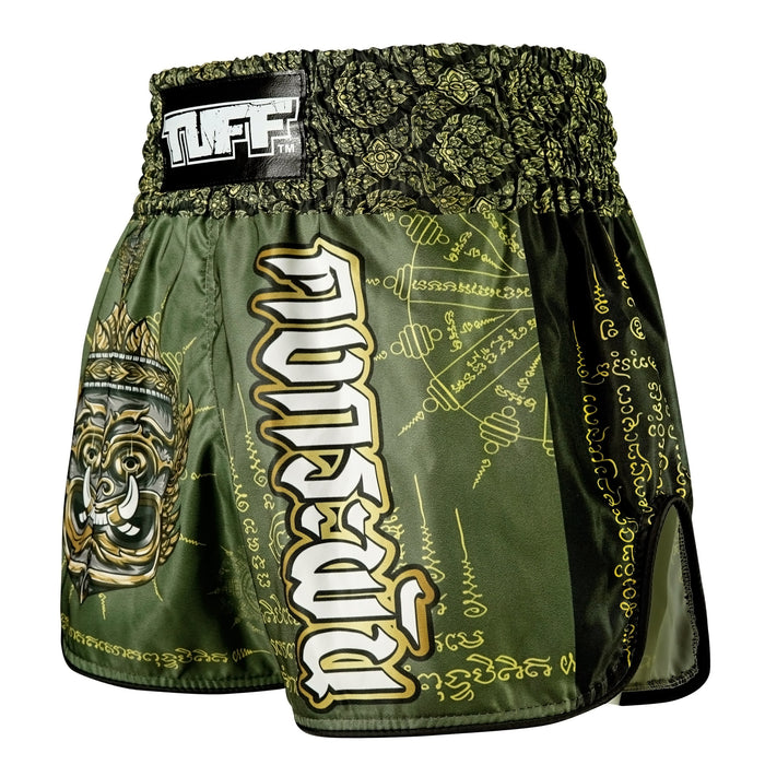 TUFF Muay Thai Shorts Boxing Trunks Retro Style (TUF-RMS117-GRN)