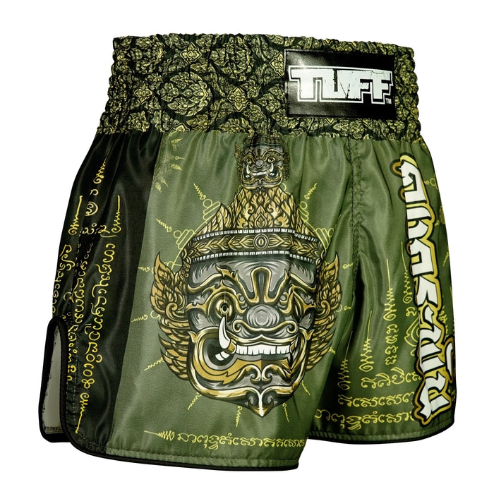 TUFF Muay Thai Shorts Boxing Trunks Retro Style (TUF-RMS117-GRN)