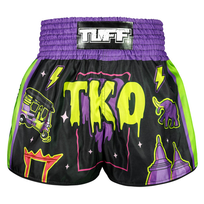TUFF Muay Thai Shorts Boxing Trunks Retro Style (TUF-RMS118-BLK)