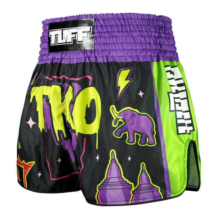 TUFF Muay Thai Shorts Boxing Trunks Retro Style (TUF-RMS118-BLK)