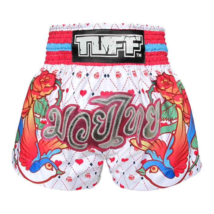TUFF Muay Thai Shorts Boxing Trunks Traditional Style (TUF-MS617-WHT)